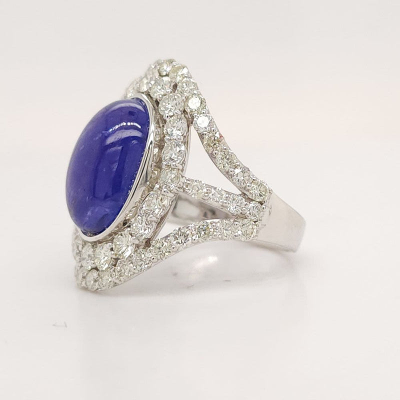 TR-Cabochon Tanzanite & Diamond Ring, Designer Signed