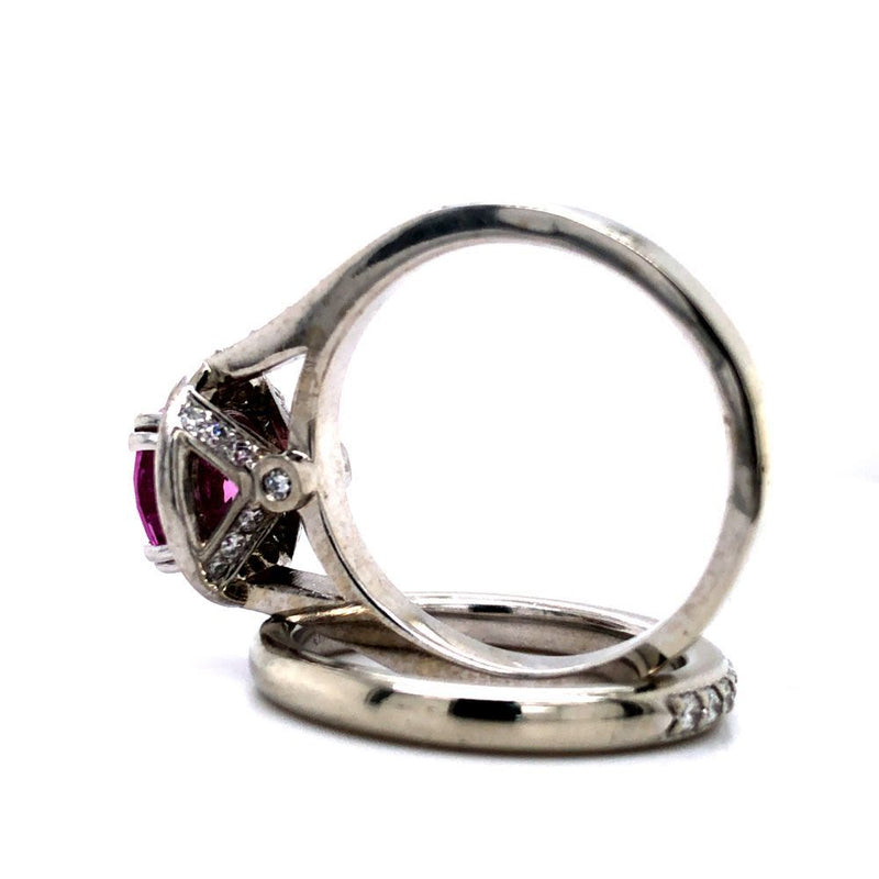 Bright Pink Sapphire and Diamond Ring Set