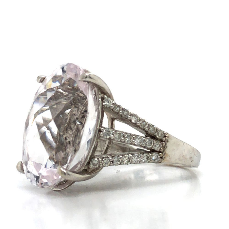 Baby Pink Kunzite & Diamond Trident Shoulder Ring