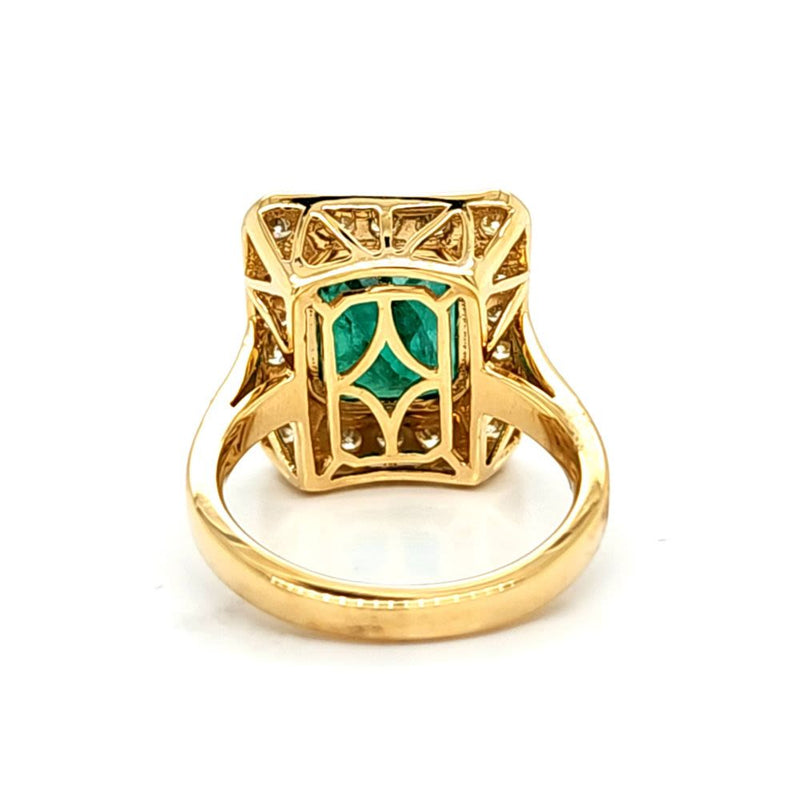 GIA Certified Emerald & Ornate Diamond Framed Ring