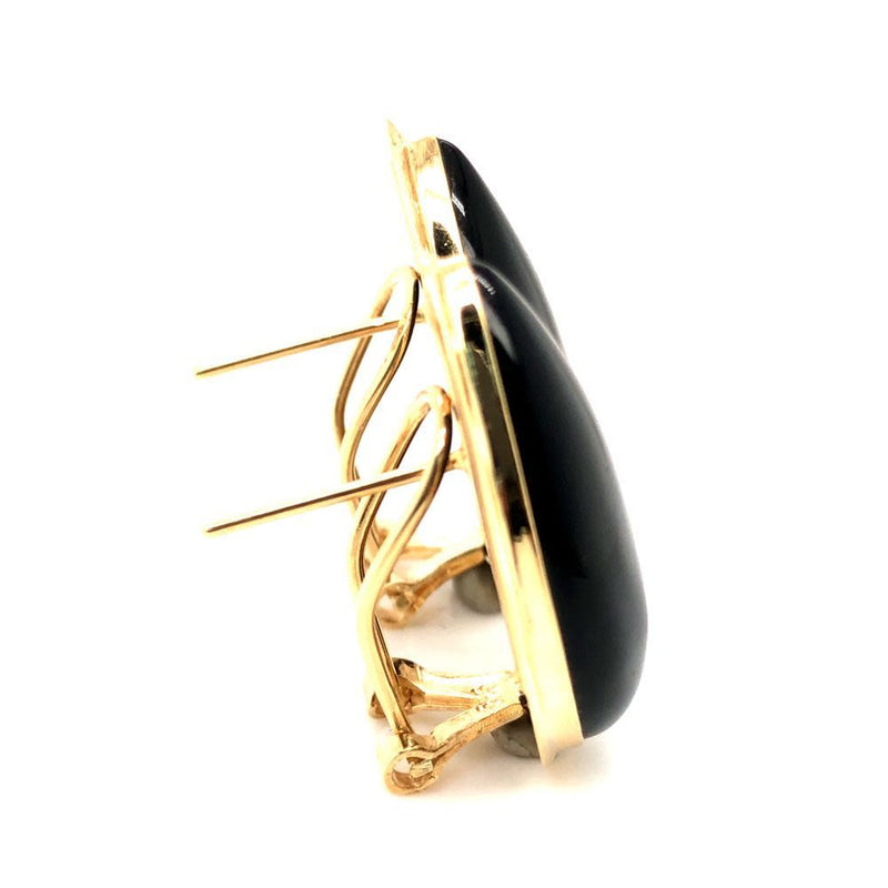 Teardrop-Shaped Black Onyx & Yellow Gold Earrings