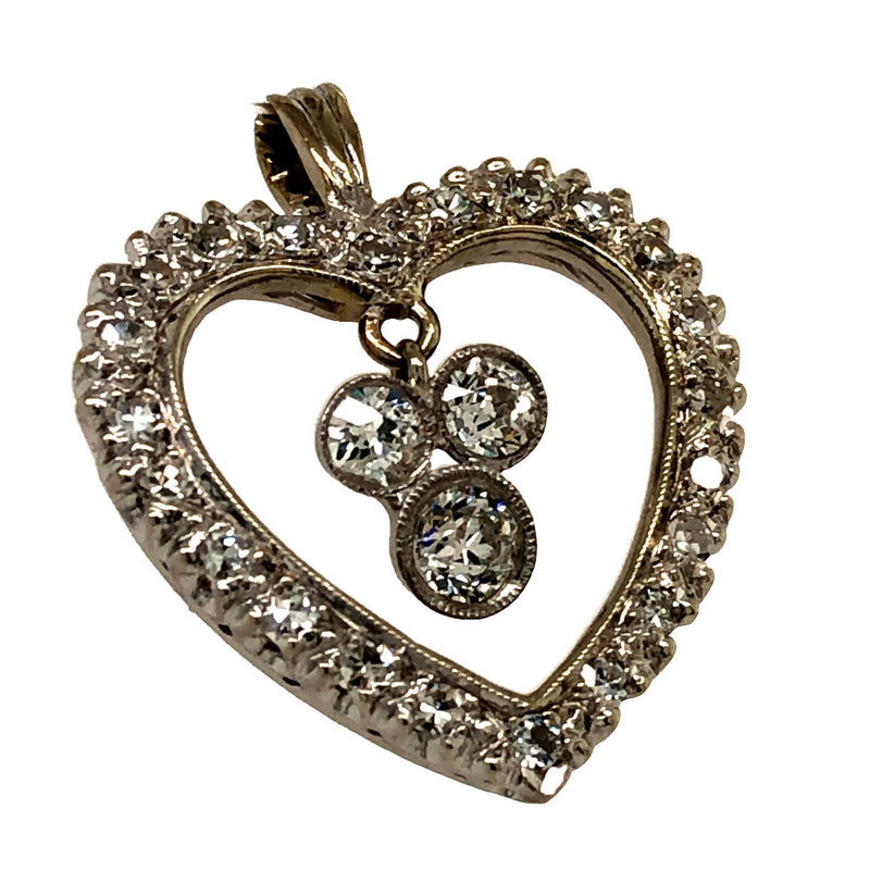 Heart and Trefoil Old Mine-Cut Diamond Pendant