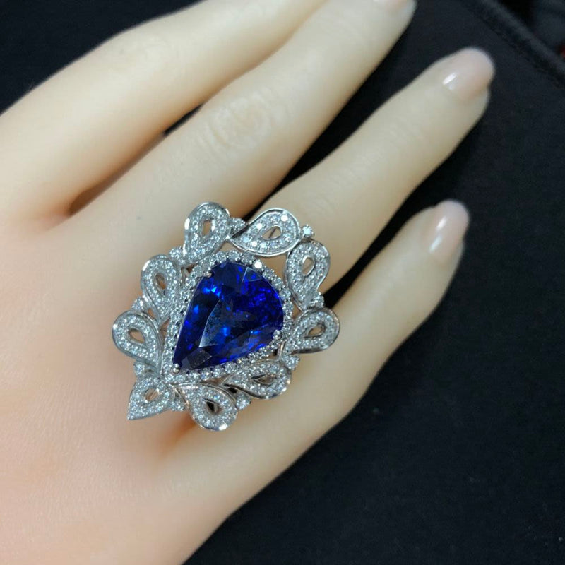 Tanzanite Statement Ring w/ Dramatic Diamond Frame