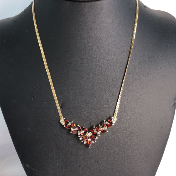 Garnet and Diamond Flowerette Chevron Necklace