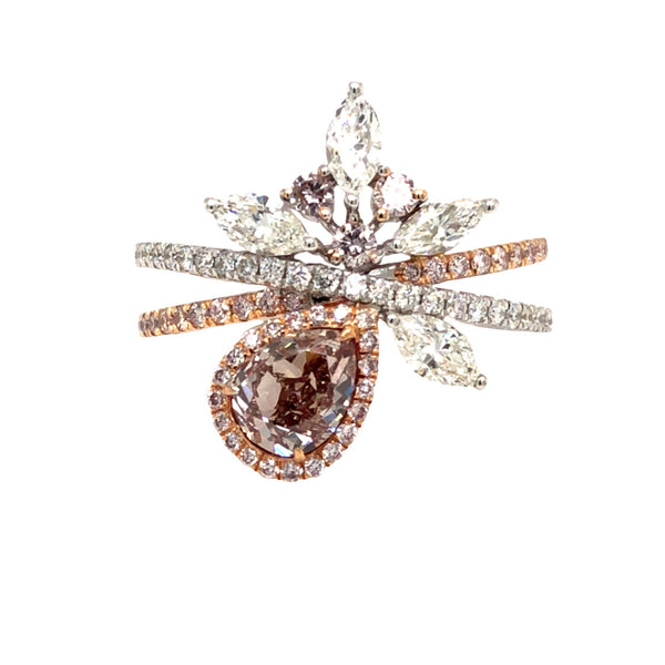 Fancy Pinkish-Brown Diamond & Clear Diamond Ring