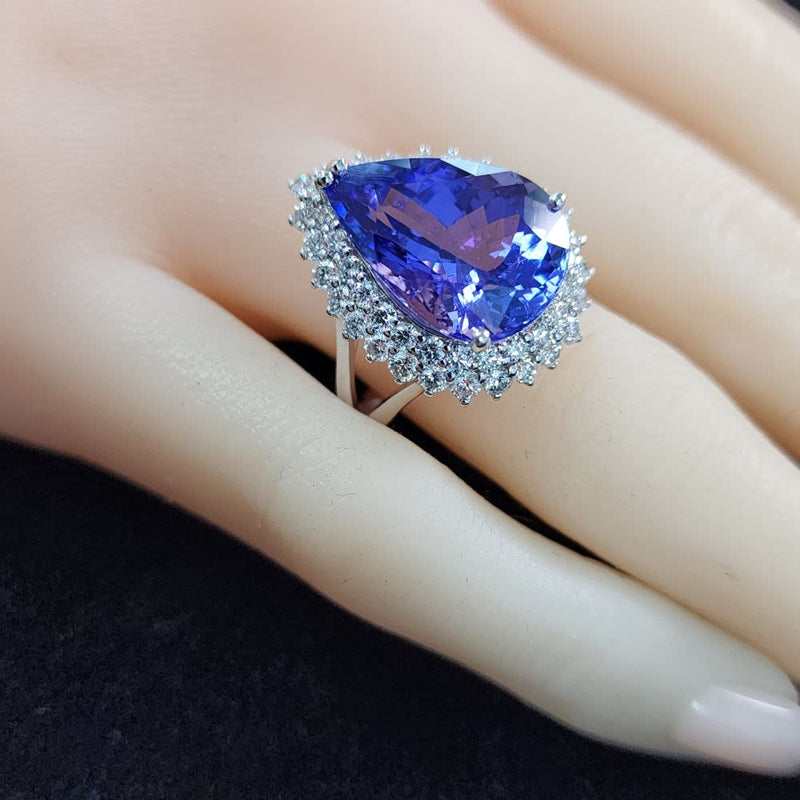 Designer Tanzanite and Platinum Diamond Ring - GIA