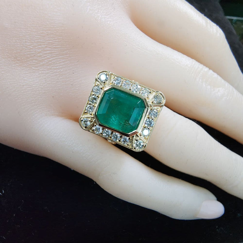 GIA Certified Emerald & Ornate Diamond Framed Ring