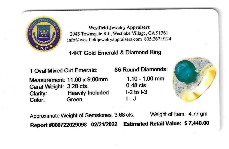Oval Emerald Double Chevron Ring with Diamonds