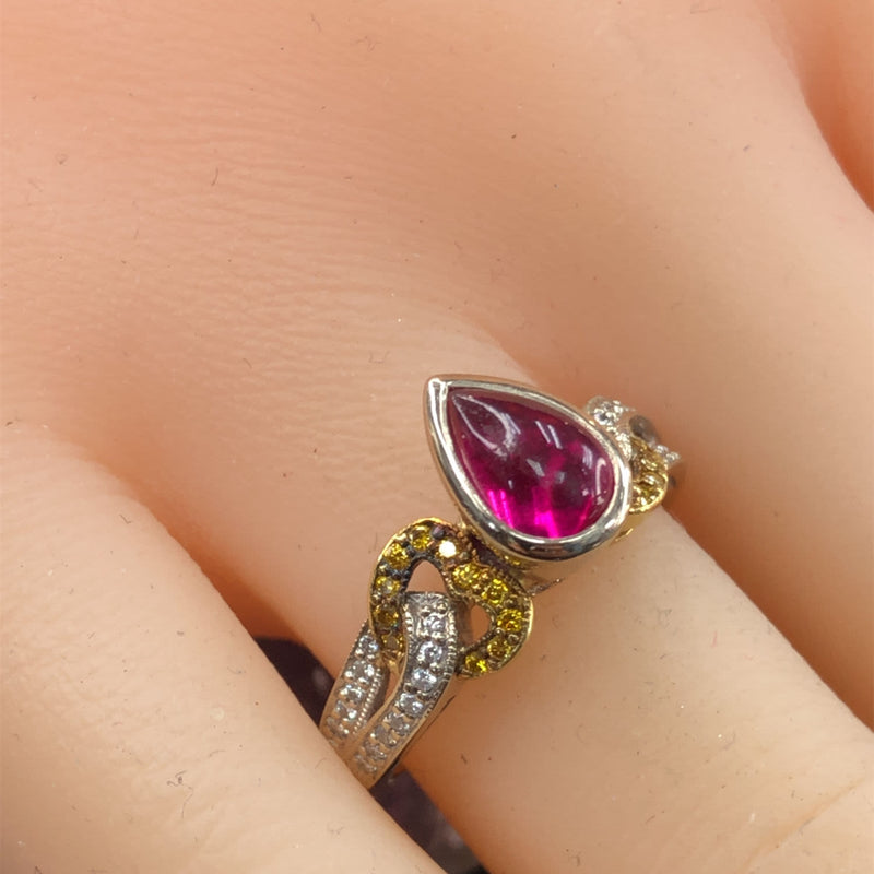 Ruby Ring with Yellow and White Diamonds