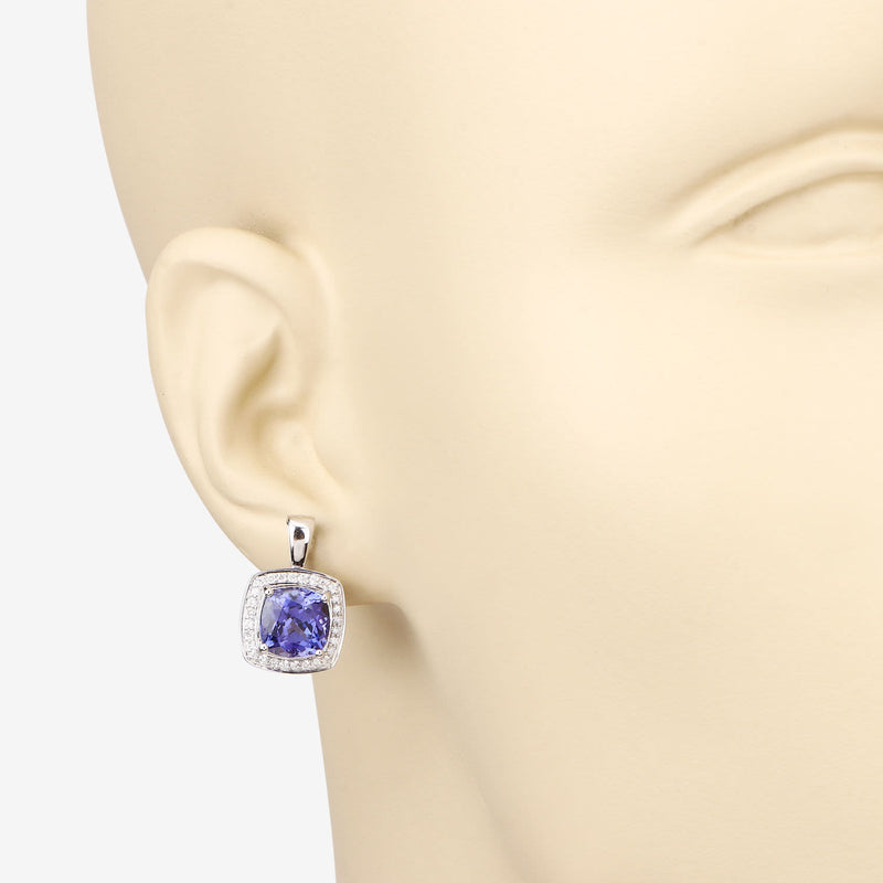 Tanzanite and Diamond Halo Lever-Back Earrings