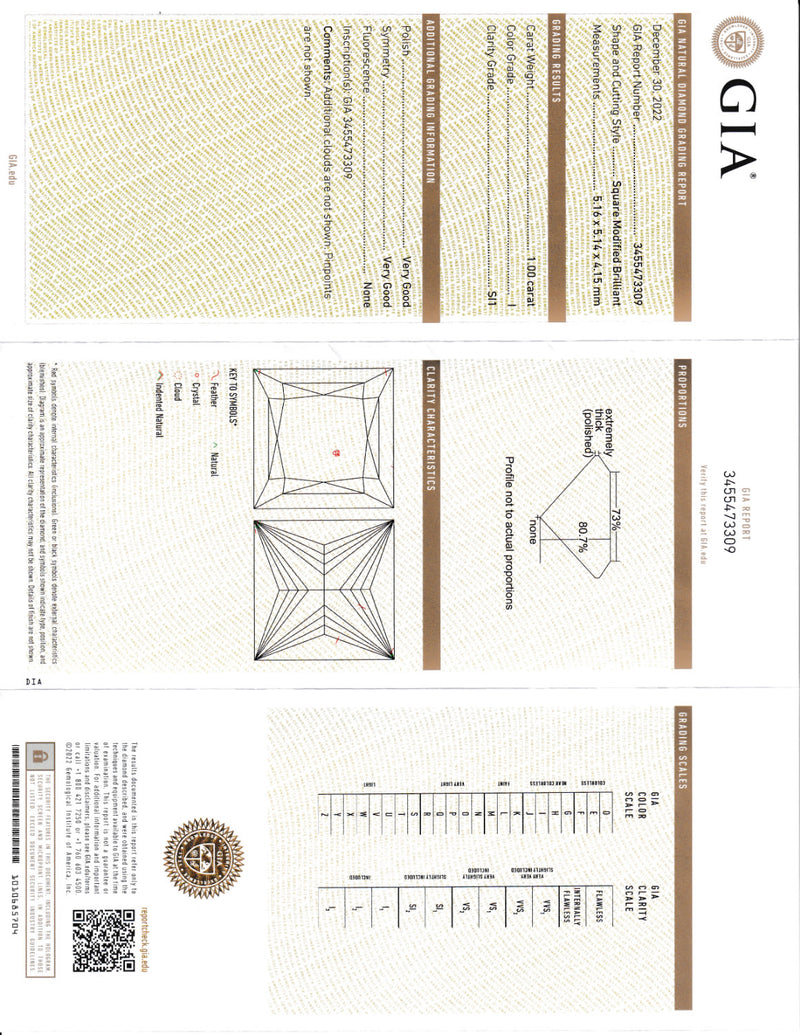 Unmounted 1.00 CT Princess-Cut Diamond SI2 GIA