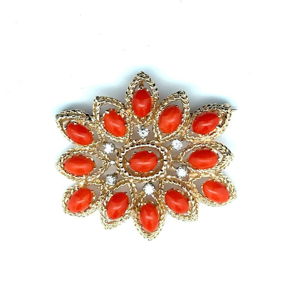 Extraordinary Red Coral & Diamond Brooch/Pendant