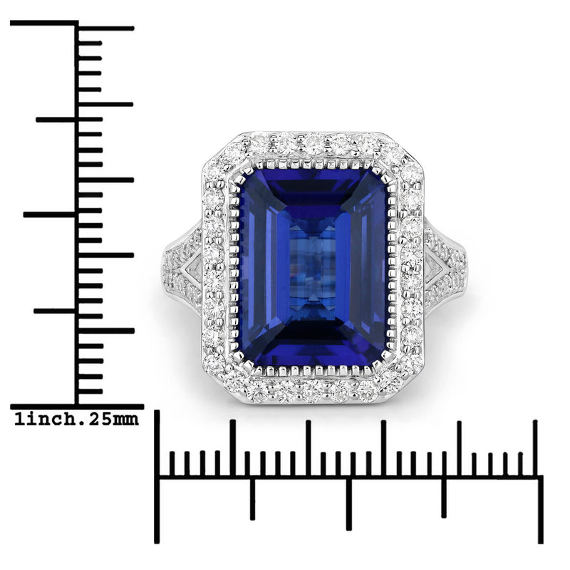 Elegant Emerald-Cut Tanzanite & Diamond Halo Ring