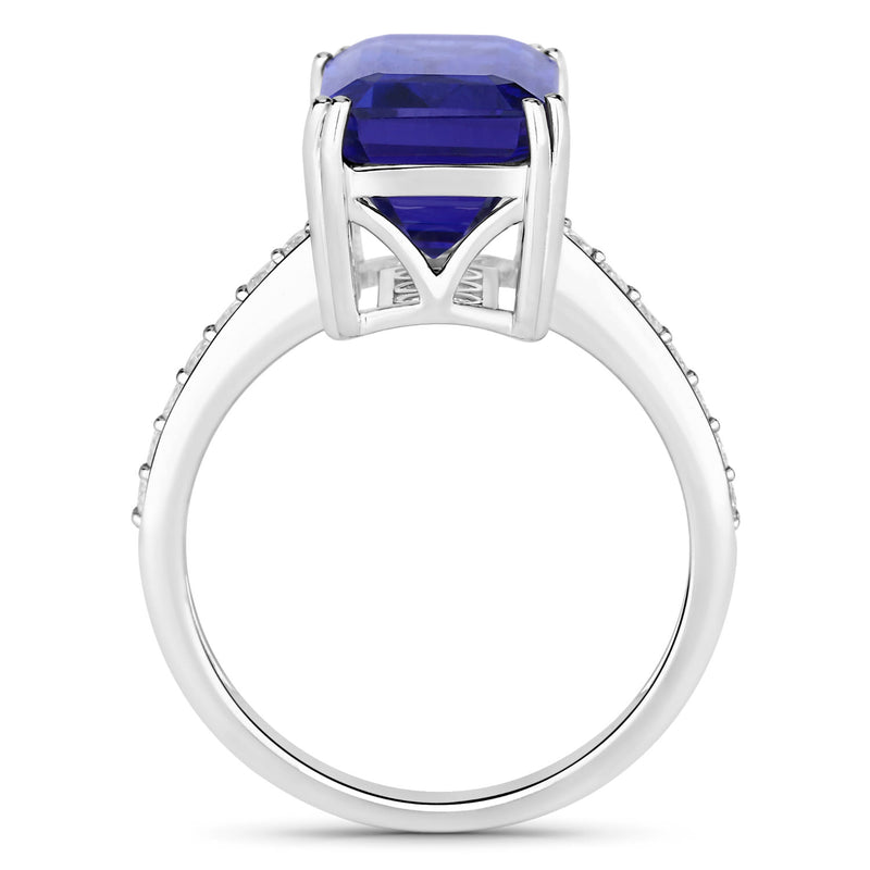 Elongated Octagon-Cut Tanzanite and Diamond Ring