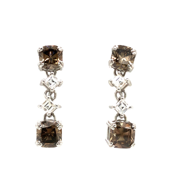 Fancy Brown & Asscher-Cut White Diamond Earrings