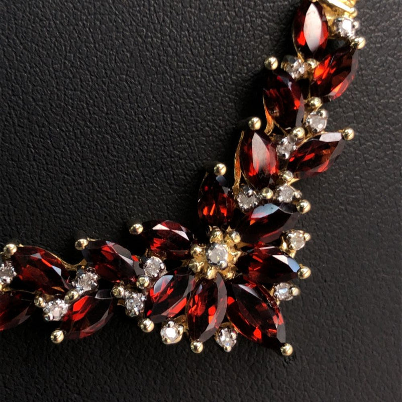Garnet and Diamond Flowerette Chevron Necklace
