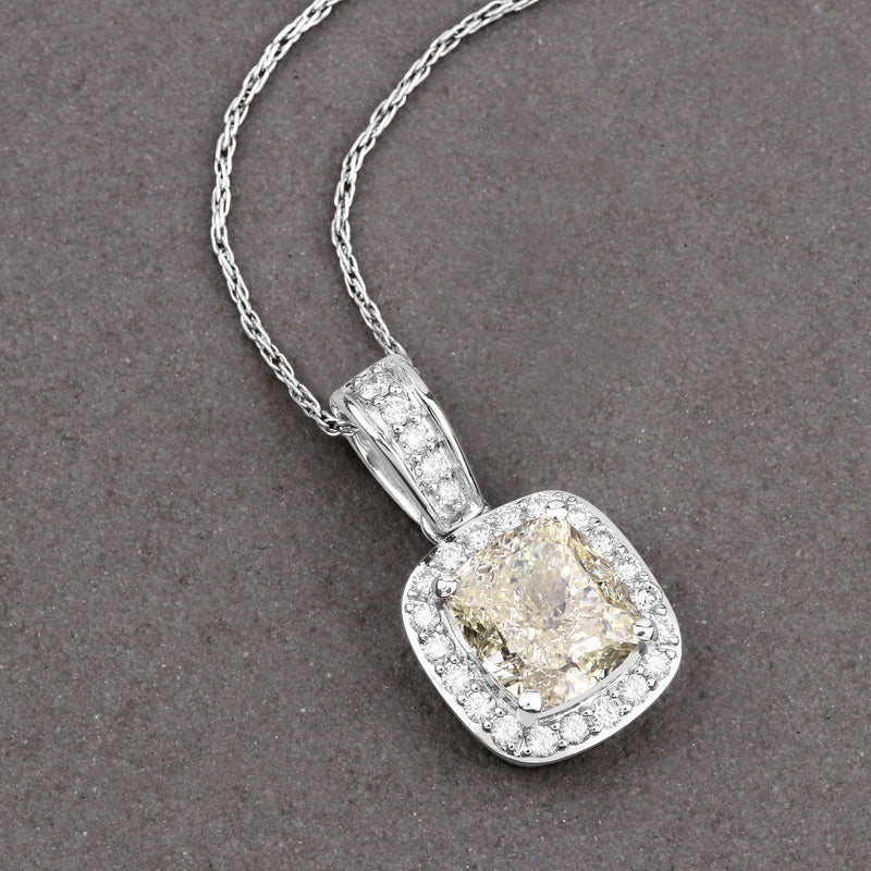 GIA 2.01 CT Cushion Diamond Fancy Halo Pendant