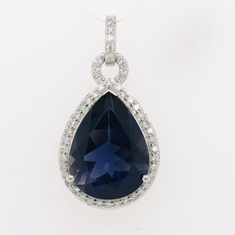 Glamorous Iolite and Diamond Halo Pendant