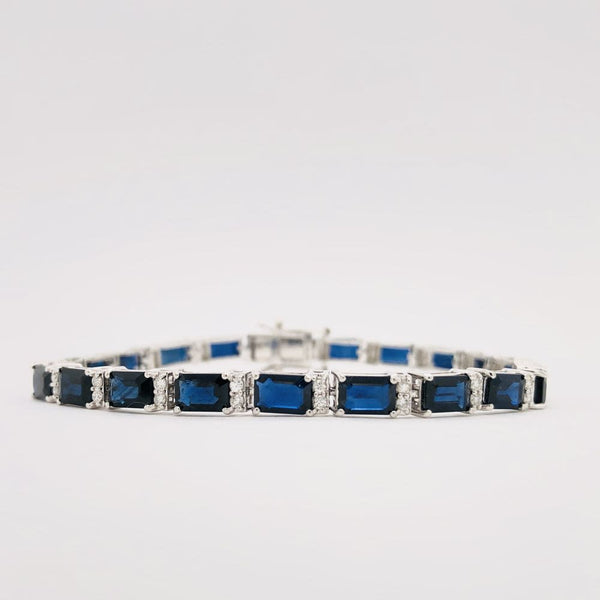 Octagon-Cut Blue Sapphire & Diamond Line Bracelet