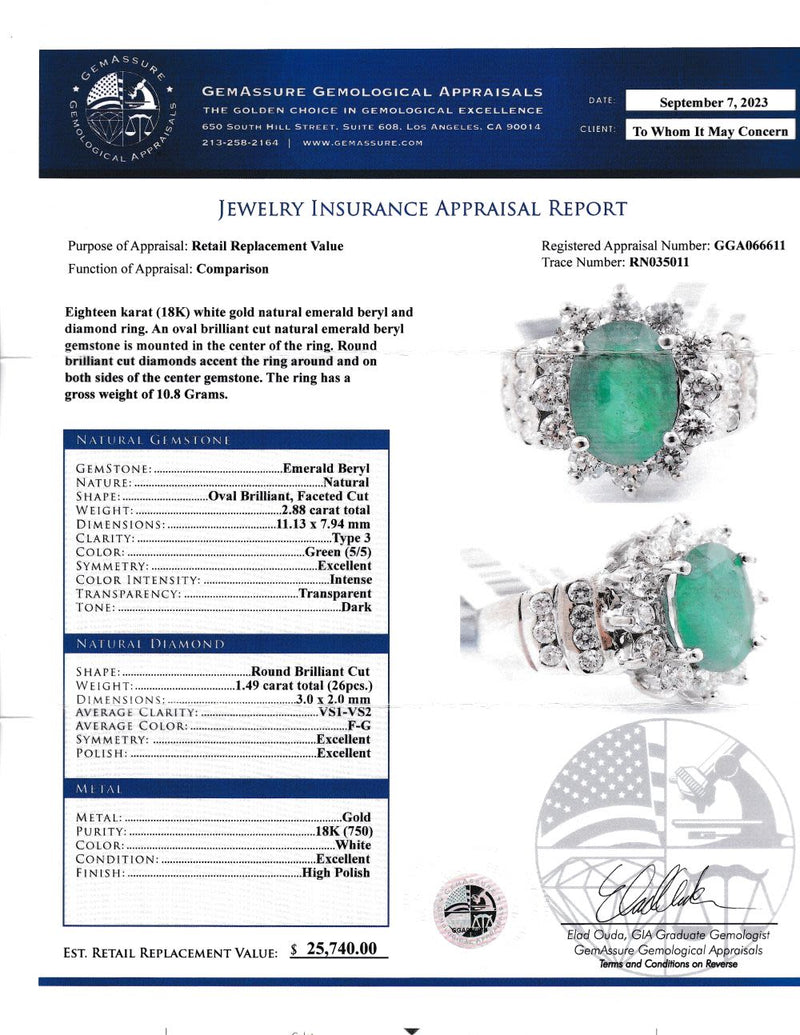 Emerald Ring with Amazing Diamond Halo & Shoulders