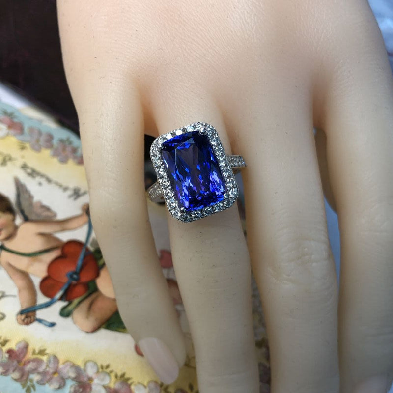 Astounding Huge Tanzanite and Diamond Halo Ring
