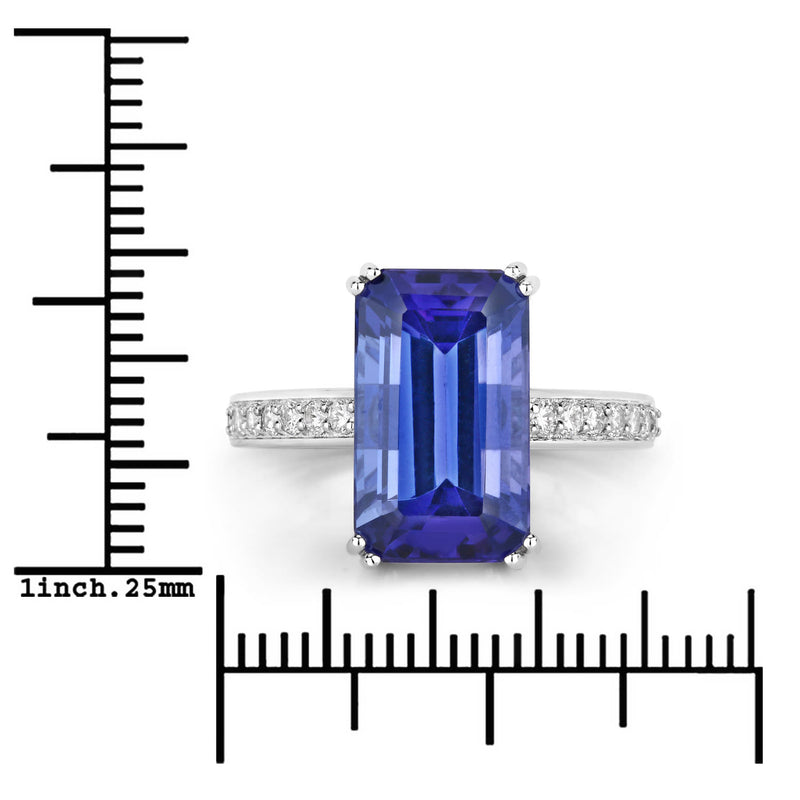 Elongated Octagon-Cut Tanzanite and Diamond Ring