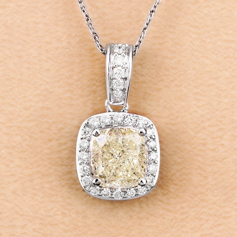 GIA 2.01 CT Cushion Diamond Fancy Halo Pendant