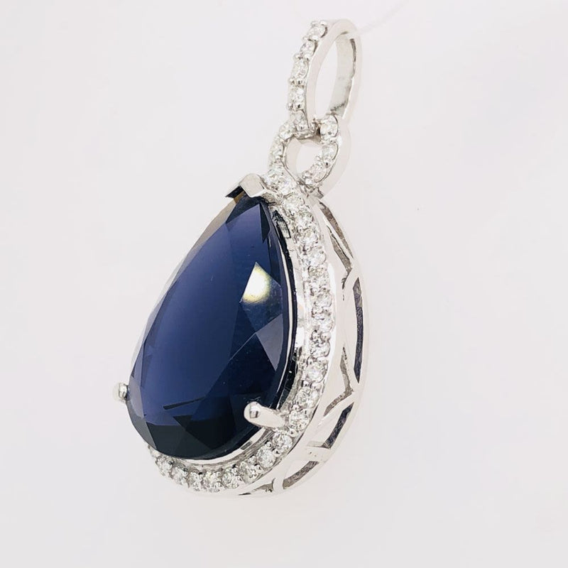 Glamorous Iolite and Diamond Halo Pendant