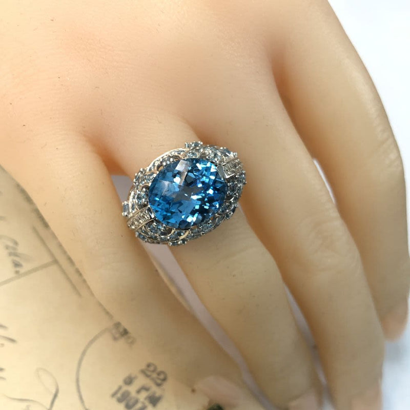 Blue Topaz and Diamond Dome Ring