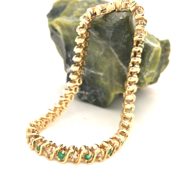 Emerald and Diamond S-Link Tennis Bracelet