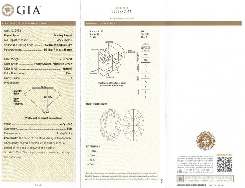 GIA Certified 2.30 Carat RARE Chameleon Diamond