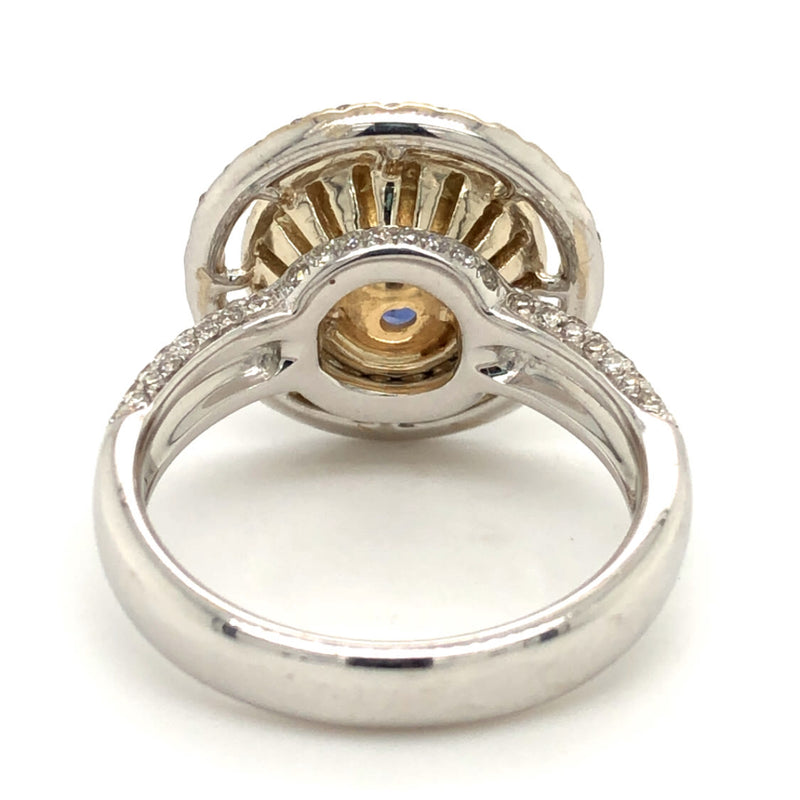 GIA Unheated Sapphire Bullseye Ring Yellow & White Diamonds