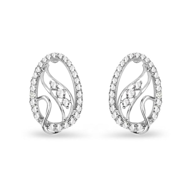 Oval Button-Style Diamond Swirl Earrings