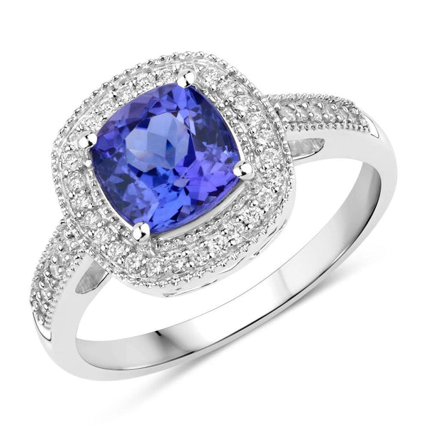 Tanzanite Ring and Diamond Halo Ring, Cushion-Cut