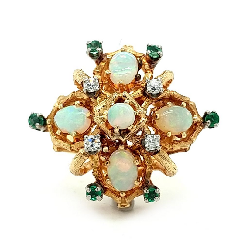 Emerald, Opal & Diamond Ring