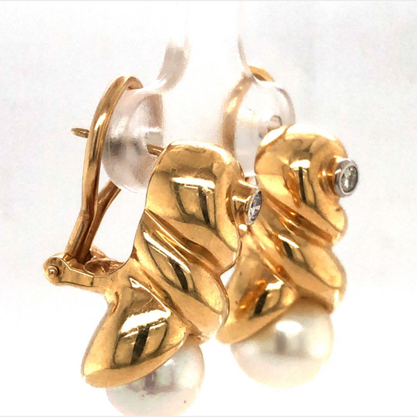 Elegant Pearl, Diamond, and Solid Gold Earrings