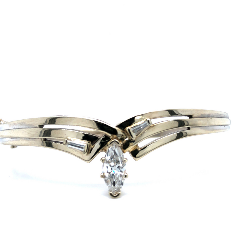 Marquise Diamond Hinged Bangle Bracelet 14K
