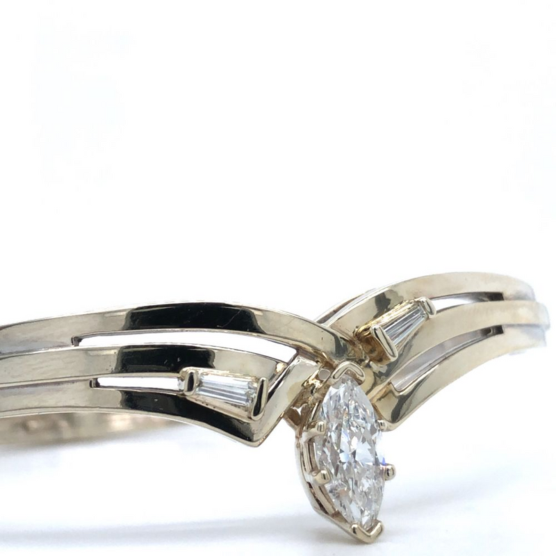 Marquise Diamond Hinged Bangle Bracelet White Gold