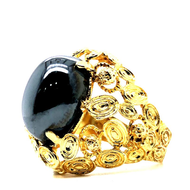 18K Yellow Gold Hematite Ring