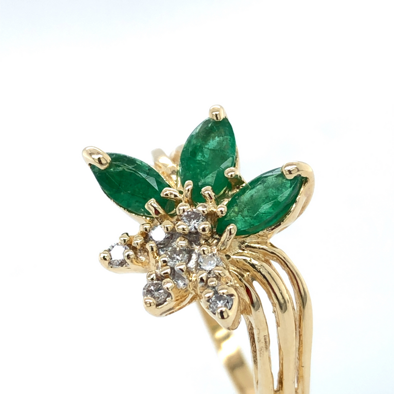 .45 CTW Emerald & .10 CTW Diamond Vintage Ring 14K