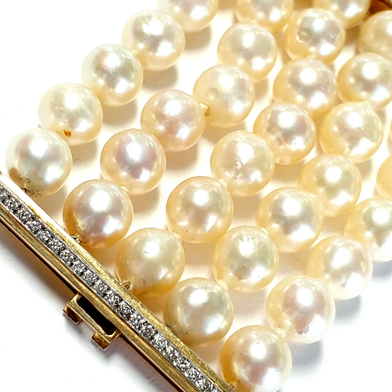14K Yellow Gold Pearl and Diamond Bracelet