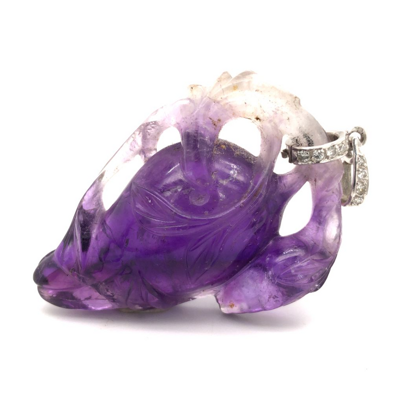 Carved Amethyst Amulet with Gold & Diamonds
