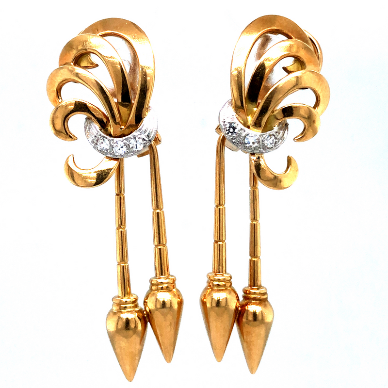 18K Yellow Gold Diamond Retro Earrings