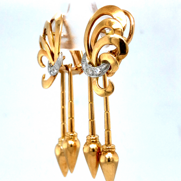 18K Yellow Gold Diamond Retro Earrings