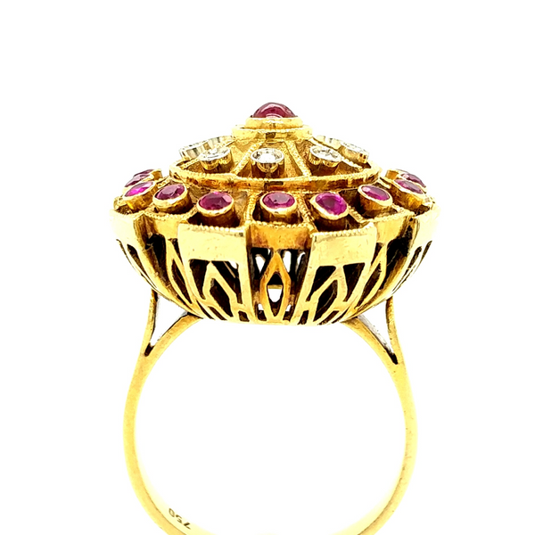 18K Yellow Gold Etruscan style Ruby & Diamond Ring