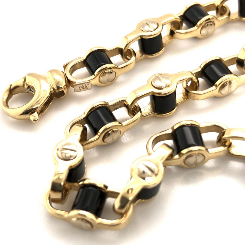 Fancy Link Bracelet Onyx and Yellow Gold