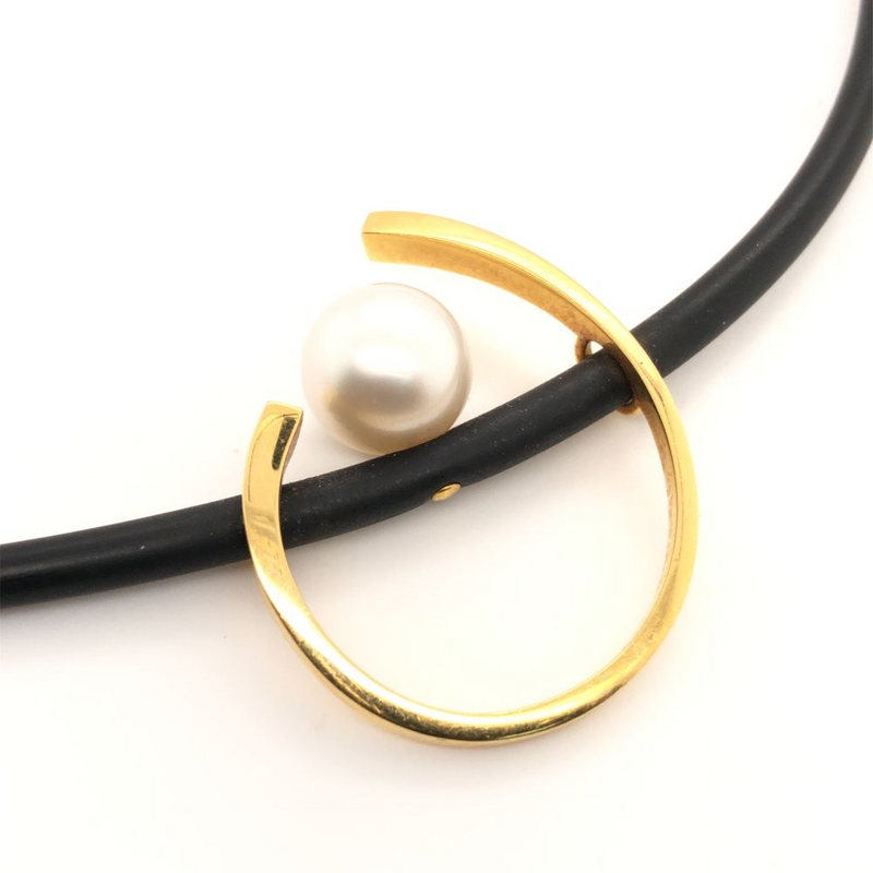Cultured Pearl and Gold Pendant on Silicone