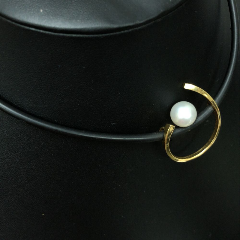 Cultured Pearl and Gold Pendant on Silicone