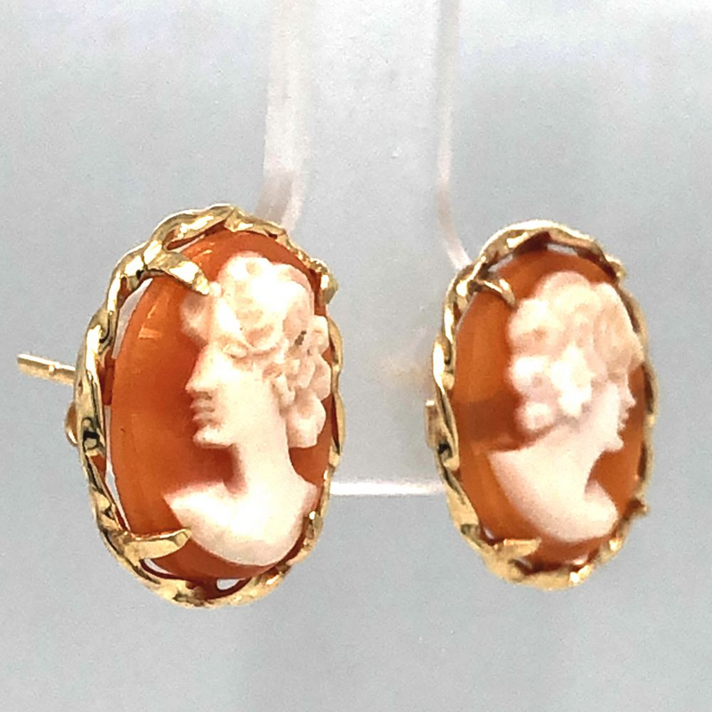 Carved Cameo Earrings in Yellow Gold