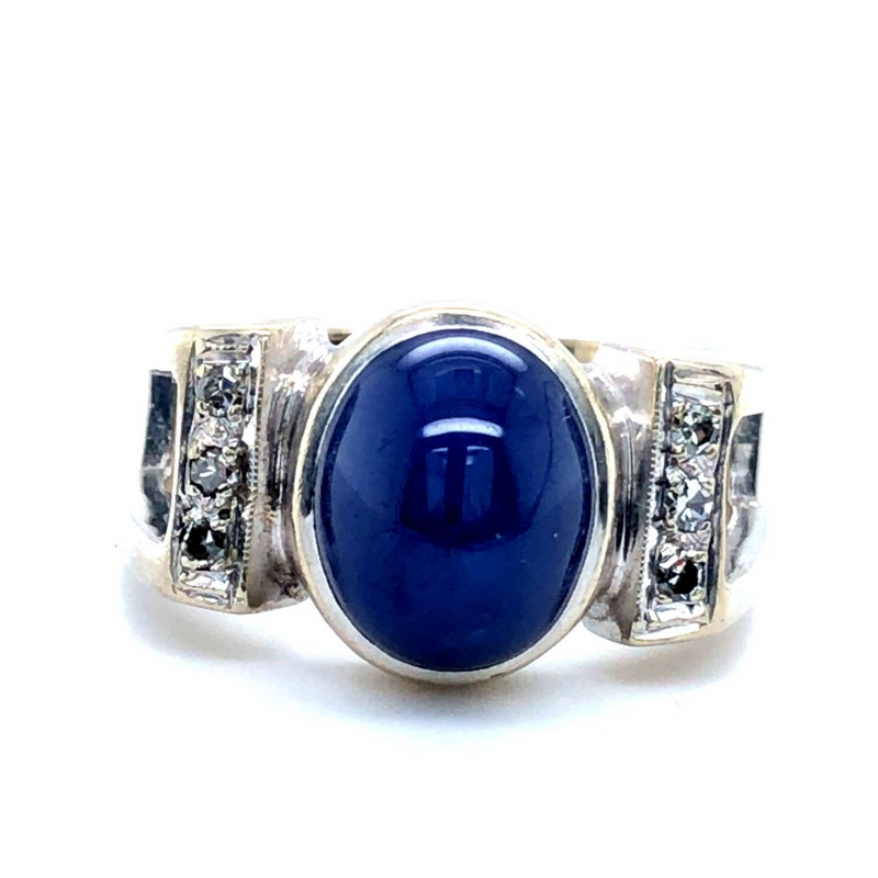 Blue Star Sapphire Ring Diamond Accent